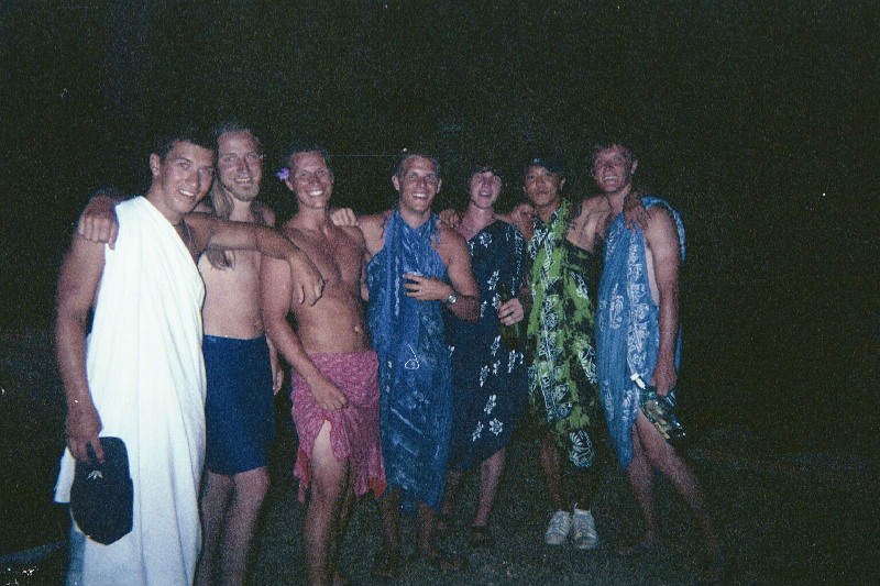 All the guys ready for the bonfire & sarong party