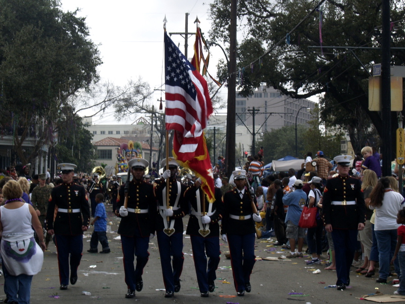 Mardi Gras, New Orleans, February 5, 2008 -- Krewe of Rex USMC Color Guard